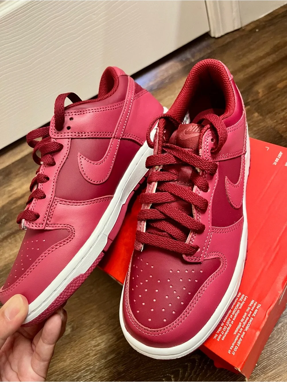 Nike Dunk Low Low-Top Sneakers in Deep Red and White